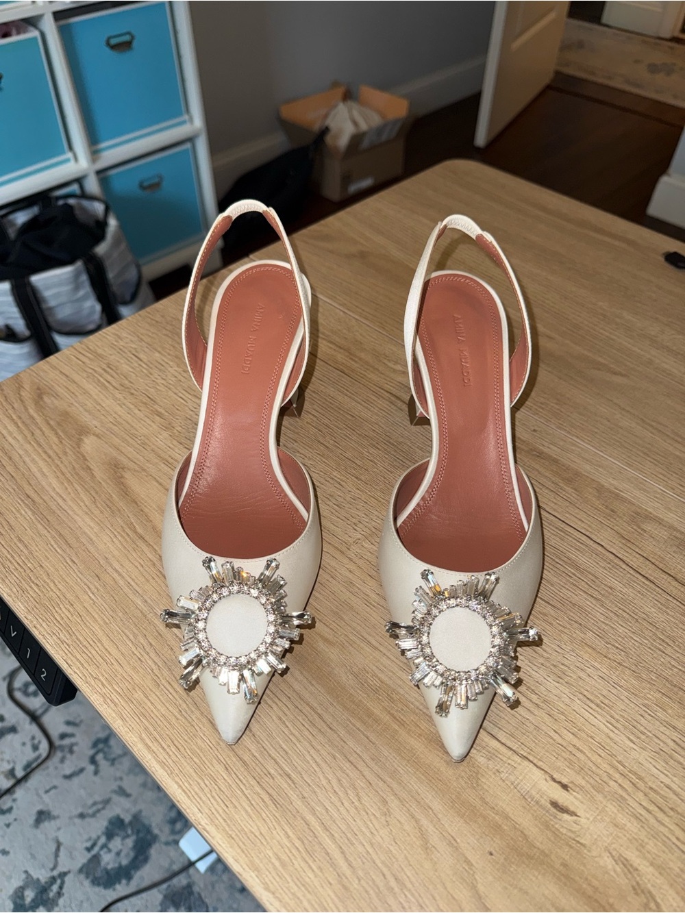 Amina Muaddi 70 Satin Slingback Pumps